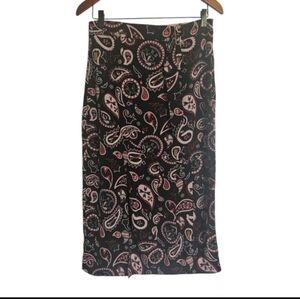 Ted Baker London Black and Pink Paisley Midi Skirt